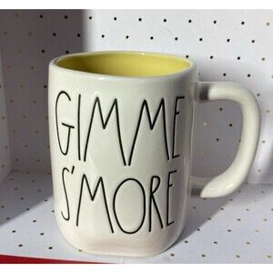 Rae Dunn Artisan Collection GIMME S'MORE Mug White Yellow Double Side Camping